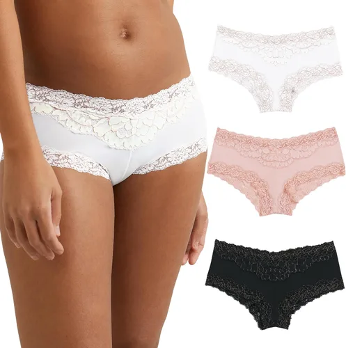 Vista 10 de Maidenform Ropa interior hipster para mujer, paquete de 3, ropa interior atrevida de tiro bajo, paquete de bragas hipster de encaje para mujer
