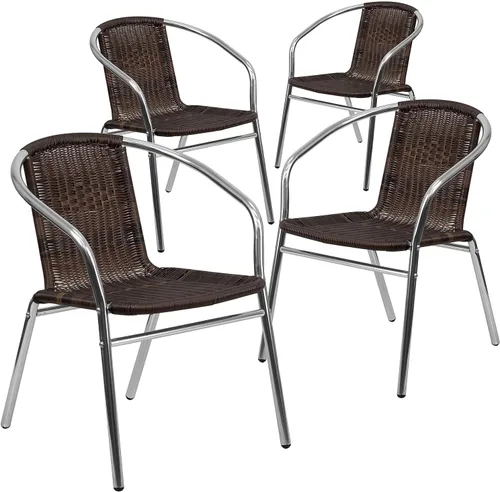 Vista 8 de Flash Furniture Silla de pila de restaurante para interior-exterior de aluminio comercial y ratán beige