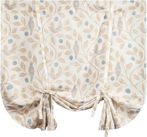 Vista 21 de VOGOL Cortinas con estampado de pájaros campestres, 30 x 24 pulgadas, 2 paneles, beige Linen Look Texture, Decorative Small Window Treatment