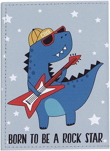 Vista 5 de Funda para pasaporte de piel vegana con diseño de mapa del mundo, con un bolsillo, para niños, adolescentes y adultos, Cartoon Dinosaur