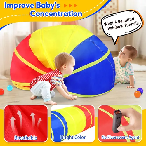 Vista 4 de Túnel de juego para niños pequeños, tienda de campaña desplegable para bebés, niños o perros con 2 lados de malla, juguetes de túnel para niños