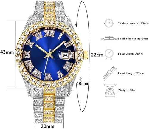 Vista 4 de Reloj de cristal unisex de moda con diamantes para hombre y mujer, reloj de pulsera de diamantes de lujo