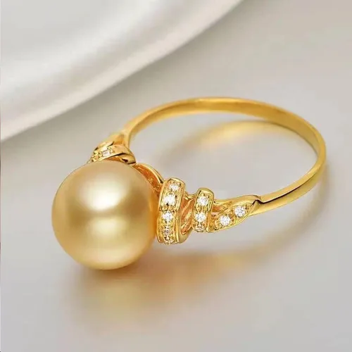 Vista 2 de Natural Nanyang anillo de perlas de oro para mujer, 12-13MM AAAA agua dulce 925 plata esterlina anillo de perlas cultivadas anillo de compromiso