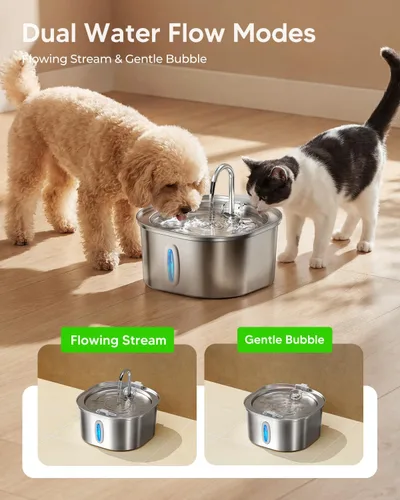Vista 8 de PEKTACO Fuente de Agua para Gatos de Acero Inoxidable, Dispensador de Agua para Gatos de 3.2L/108oz con Bomba de Agua Ultra Silenciosa y Ventana