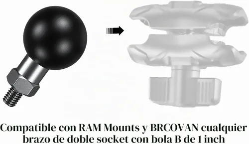Vista 5 de Adaptador de bola de base de montaje de bola de 1 pulgada con perno roscado de acero inoxidable 1/4-20 compatible con soportes RAM, brazo de bola