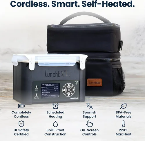Vista 2 de LunchEAZE XL Lonchera Calentada Eléctrica y Sin Cable – Alimentada por Batería, Capacidad de 6 Tazas, 104°C, Calentamiento Programado Automático