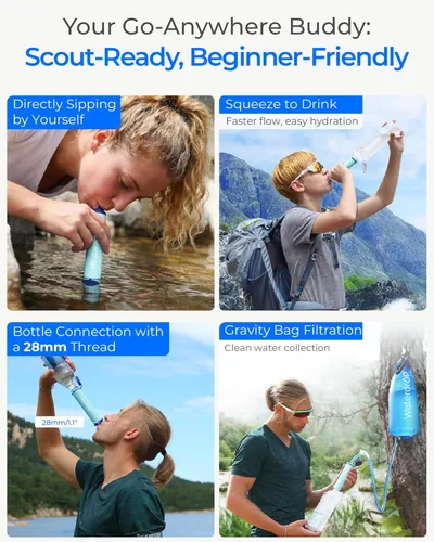 Vista 4 de Waterdrop Paja de filtro de agua por gravedad, sistema de filtración de agua para campamento, purificador de agua de supervivencia para viajes