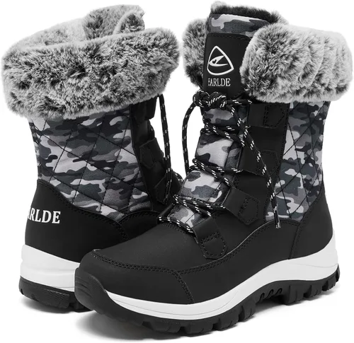 Vista 3 de EARLDE Womens Snow Boot With Waterproof Lace Up Mid-Calf Outdoor Winter Deep Tread Rubber Sole