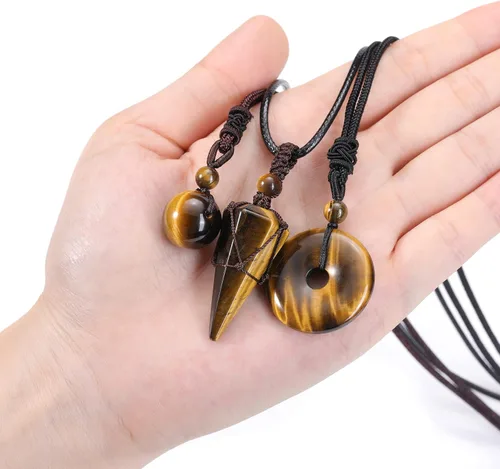 Vista 3 de Jovivi Juego de 3 collares de piedra de cristal curativo para hombres y mujeres, amatista natural, obsidiana negra, ojo de tigre, piedras preciosas