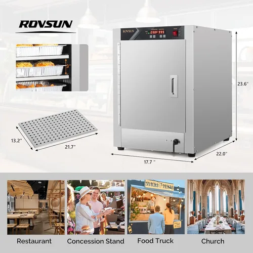 Vista 7 de ROVSUN Calentador de pizza con estantes extraíbles, bandeja de agua, calentador de pretzel, calentador de alimentos eléctrico comercial, calentador