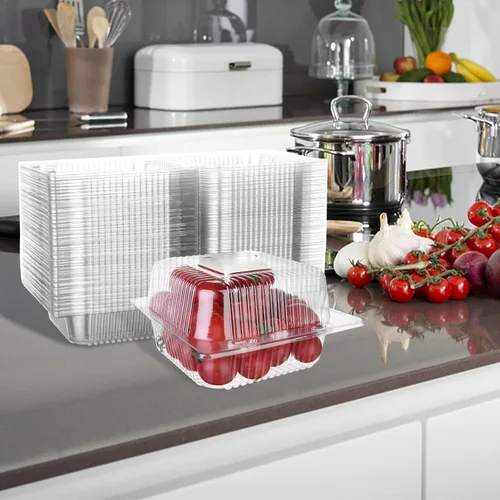 Vista 7 de 250 unidades de 5 x 5 pulgadas Clamshell bandeja para llevar recipientes de plástico con bisagras para alimentos, caja de comida desechable