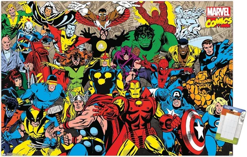 Vista 12 de Trends International Marvel Comics - Póster de pared de línea retro, 14.725 x 22.375 pulgadas, versión enmarcada de madera de granero