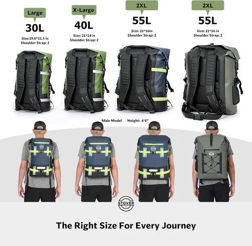 Vista 2 de STOVER - Mochila seca impermeable de 30/40/55L y funda para teléfono, bolsa seca flotante extragrande para kayak, viajes, senderismo, pesca Negro