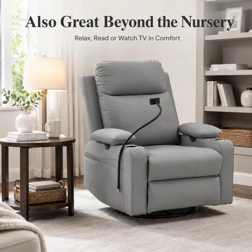 Vista 8 de Power Glider Recliner, Swivel Rocking, USB, Adjustable Arms (Gray)