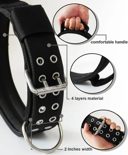 Vista 5 de Collar de perro para perros grandes, collares negros de 2 pulgadas con asa para perros de raza extragrande, collar táctico de nailon K9 resistente