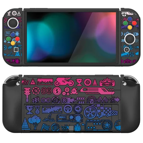 Vista 13 de PlayVital ZealProtect - Funda protectora suave para Nintendo Switch OLED, protector flexible Joycon Grip Cover para Nintendo Switch OLED con tapas