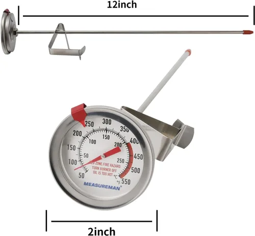 Vista 7 de MEASUREMAN Termómetro para freír profundo de 2 pulgadas, vástago de acero inoxidable de 12 pulgadas, abrazadera ajustable de acero inoxidable, clip