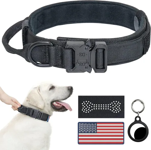 Vista 10 de Collar táctico para perro, collar con camuflaje digital para perros grandes, collar militar K9 ajustable y resistente con asa, con la bandera