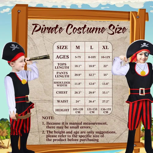 Vista 3 de Disfraz de pirata para niños juego de rol vestido pirata suministros de fiesta de cumpleaños accesorios para niños fiesta y niños