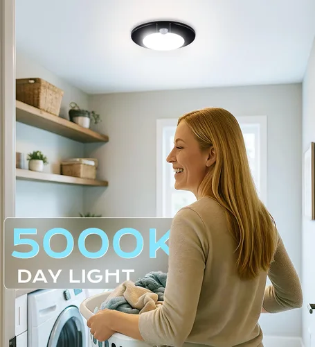 Vista 2 de CLOUDY BAY - Lámpara de techo con sensor de movimiento para interiores, 120 V CRI90 10 W 5000 K, luz de día brillante, 6.5 pulgadas LED de montaje