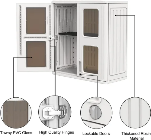 Vista 5 de Mrosaa Armario de almacenamiento impermeable para interiores y exteriores con estante, 13.3 pulgadas de profundidad x 28.9 pulgadas de ancho x 30.1