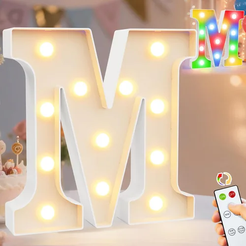 Vista 62 de Pooqla Letras con luces LED de marquesina, letras decorativas iluminadas en blanco cálido y blanco frío, letras del alfabeto iluminadas para niños