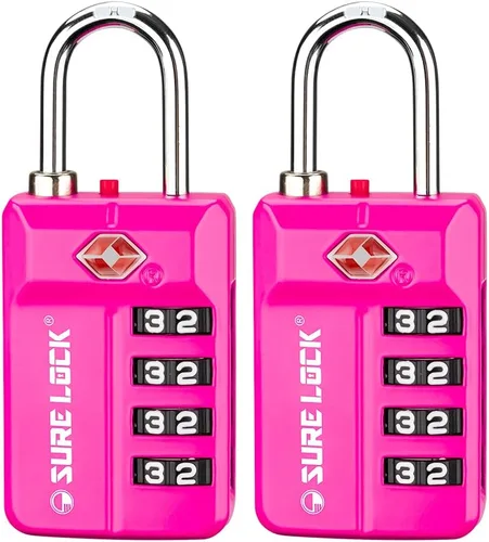 Vista 13 de SURE LOCK Cerradura de combinación reiniciable de 4 dígitos aprobada por la TSA con alerta abierta, diales de fácil lectura, para equipaje 17021ALL
