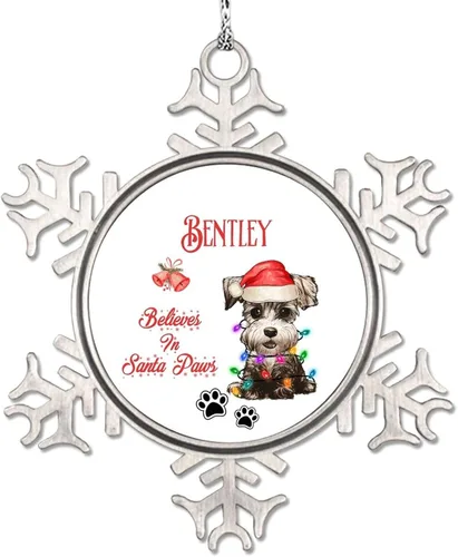Vista 11 de Christmas Hat Dog Snowflake Ornaments Pug Dog Ornament for Christmas Tree Decor Believes in Santa Claw Metal Custom Pet Christmas Ornaments 2023