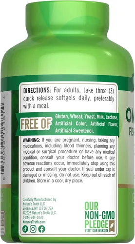 Vista 7 de Nature's Truth Omega 3-6-9 cápsulas blandas 3600 mg 120 unidades Aceite de pescado, lino y borraja Triple fuerza Suplemento sin OMG y sin