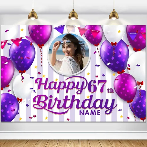 Vista 105 de Cartel decorativo personalizado de feliz cumpleaños número 100, personalización disponible, morado, tamaño grande - Fotos y nombres personalizados