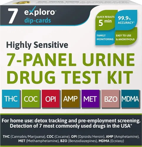 Vista 12 de Exploro Kit de prueba de drogas de 7 paneles - Prueba de drogas en orina en casa para THC, cocaína, opiáceos, anfetaminas, benzodiacepinas, MDMA