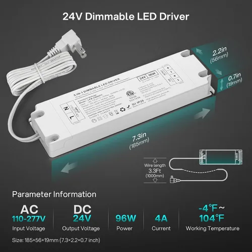 Vista 2 de Controlador LED regulable 5 en 1 de 24V 96W, transformador regulable de 24V