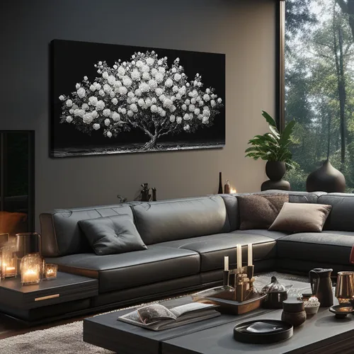 Vista 8 de JuhaiArt Arte de pared de árbol de rosa blanca para dormitorio, decoración de pared negra, cuadro floral para dormitorio y oficina, 20 x 40 pulgadas