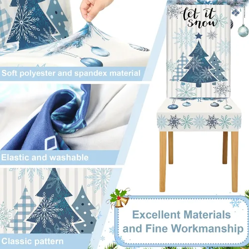 Vista 2 de Preboun Juego de 6 fundas para sillas de invierno extraíbles y lavables, elásticas para comedor, fundas protectoras para silla Parson para Blanco