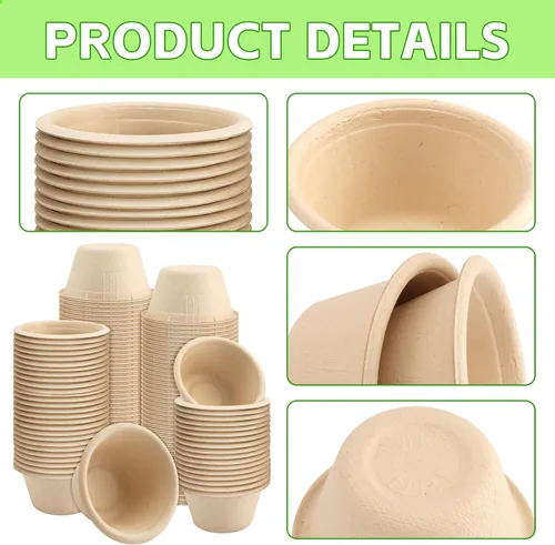 Vista 3 de 200 Piezas Cuencos Biodegradables de Caña de Azúcar Natural de 2 oz, Cuencos de Papel Desechables Cuencos para Sopa Compostables para Ensalada, Sopa