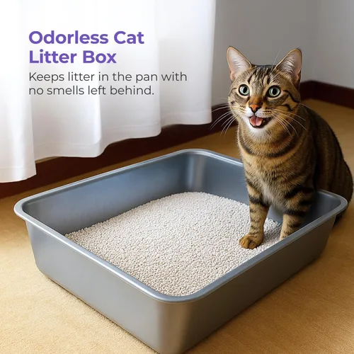 Vista 5 de iPrimio Ultimate - Caja de arena XL de acero inoxidable para gatos, caja de arena XL para gatos grandes, grande, nunca absorbe olores, manchas u