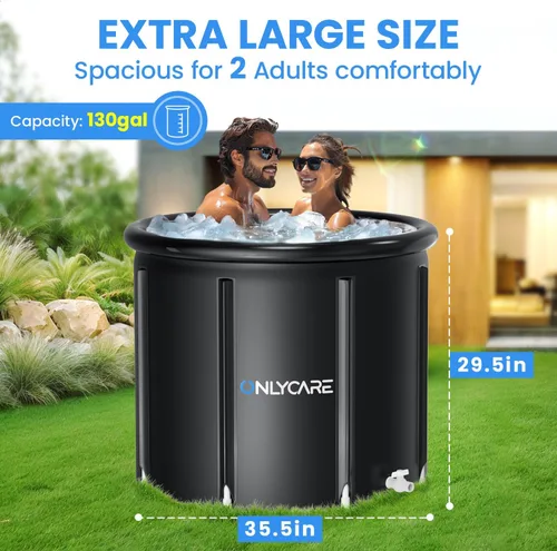 Vista 3 de ONLYCARE Bañera de Hielo XXL para Atletas/2 Adultos – Temperatura Constante 5H Bañera de Inmersión Fría Portátil con Cubierta para Recuperación