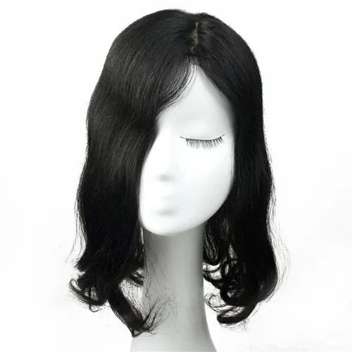 Vista 6 de Remeehi Extensiones de cabello humano real ondulado con base de seda de 5 x 6.6 pulgadas para mujer (estilo C)