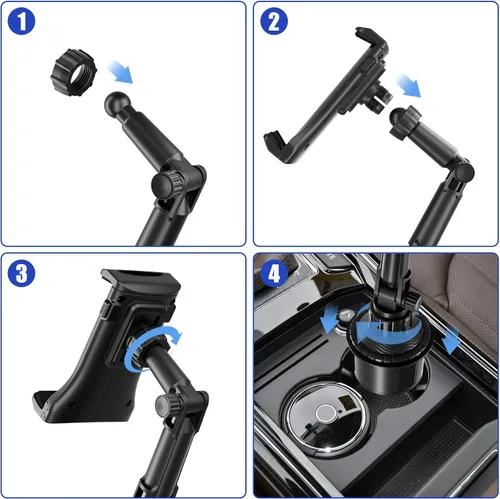 Vista 5 de Soporte para iPad para coche, soporte para teléfono, rotación universal de 360°, brazo largo ajustable, para teléfono celular de 4 a 13 pulgadas