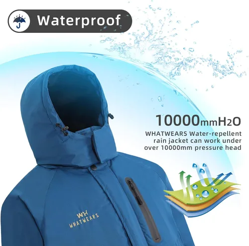 Vista 4 de WHATWEARS Men's Winter Coats Waterproof Ski Jacket for Men Snow Coat Windproof Mountain Jackets with Hooded