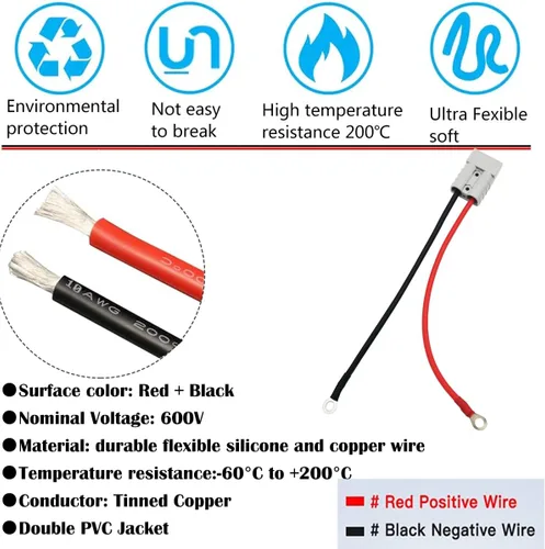 Vista 4 de CESFONJER 50A Conector de Conexión/Desconexión Rápida de Batería con Cable Conector de Batería de 10AWG y Anillo O, para Montacargas Eléctrico