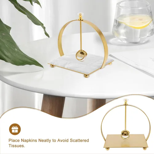 Vista 8 de Healifty Metal Paper Napkin Holder for Dining Table with Weighted Arm, Rustic Arc-shaped Tissue Dispenser in Gold Finish, Kitchen and Restaurant