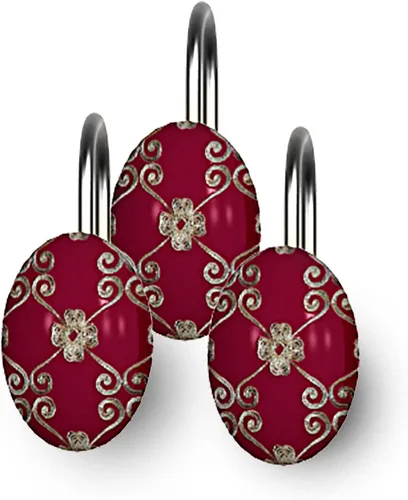 Vista 4 de Popular Bath Ganchos para cortina de ducha, colección Vlegant Rosa, juego de 12, borgoña/dorado