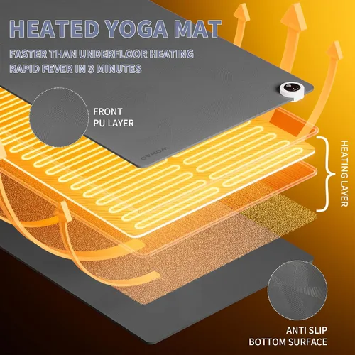 Vista 3 de Esterilla de yoga de calefacción con sistema de calentamiento rápido, tapete antideslizante extra grande de 72 x 27 pulgadas, material de doble capa