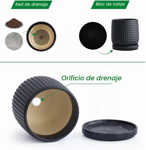Vista 4 de D'vine Dev - Olla de cerámica con cuentas con platillo, 4 pulgadas, ébano mate, 27-C-Z-6