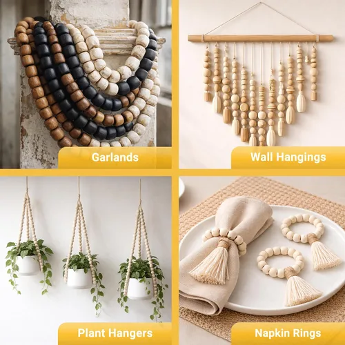 Vista 5 de Mandala Crafts 200 cuentas africanas de madera de barril de agujero grande para macramé Dreadlock Braiding Hair Beads, Painted Drum Wood Loose