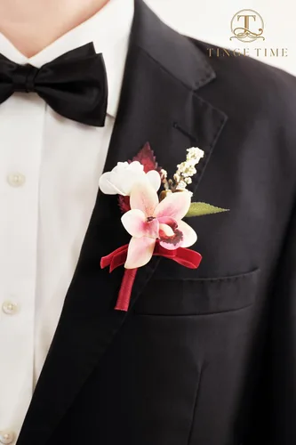 Vista 2 de TINGE TIME Boutonniere para hombres, boda, novio y padrino Boutonniere para ceremonia de boda, aniversario, cena formal y boda rústica de primavera