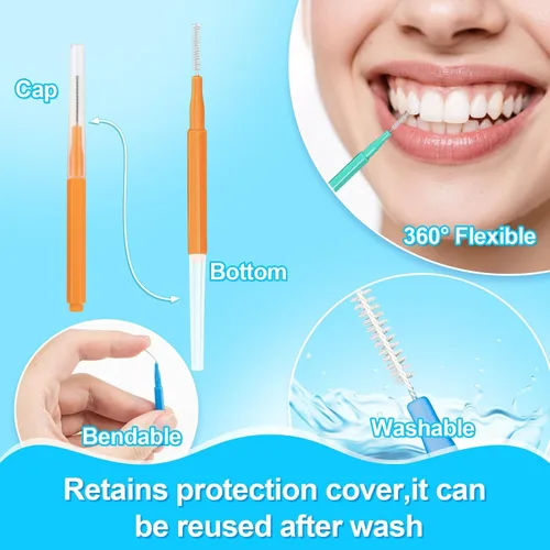 Vista 6 de RAINFLOW 100 cepillos interdentales para aparatos ortopédicos, púas de hilo dental Púas de cepillo dental interproximal desechables para limpieza