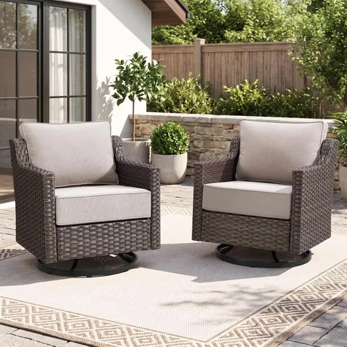 Vista 74 de Belord Sofá de patio exterior acolchado de 3 asientos de lujo de 6 pulgadas Cojín de mimbre marrón/beige de 6 pulgadas