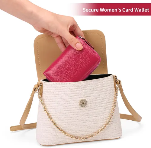 Vista 4 de GOIACII Cartera de tarjeta de crédito para mujer de cuero genuino, A02 Rosa Caliente, Classic